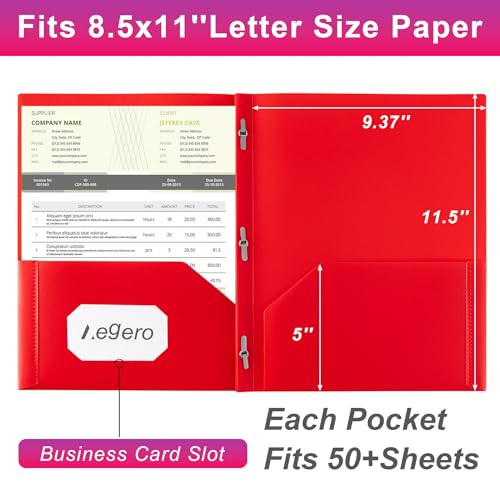 Aegero Folders with Pockets and Prong with Fasteners (6 Pack, Assorted Colors),Durable Plastic Pocket Folders with Prongs,Tear Resistant,2 Pocket 3 Prong Folders for Schoolwork & Office,Letter Size - Image 2