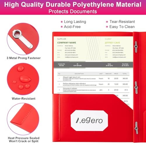 Aegero Folders with Pockets and Prong with Fasteners (6 Pack, Assorted Colors),Durable Plastic Pocket Folders with Prongs,Tear Resistant,2 Pocket 3 Prong Folders for Schoolwork & Office,Letter Size - Image 4