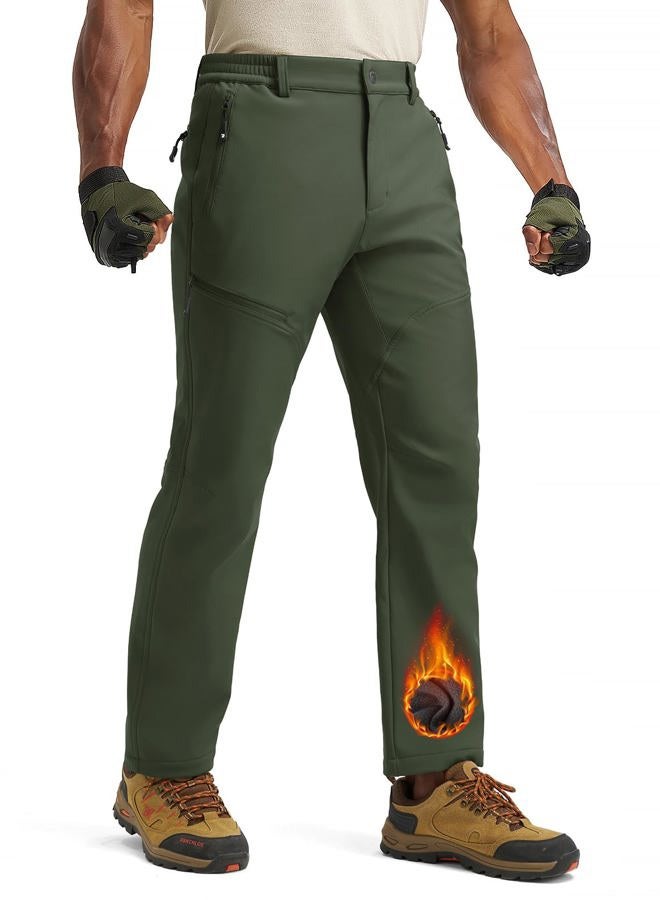 TBMPOY Men's Snow Hiking Pants Fleece Lined Waterproof Ski Winter Pant Softshell Camping Travel Ice Fishing Hunting Pant, Green, 34 - Image 2