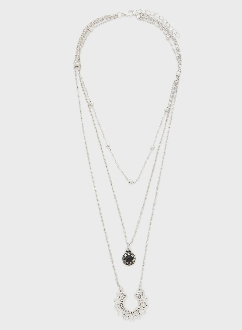 Ginger Triple Layer Stone And Decorative Necklace
