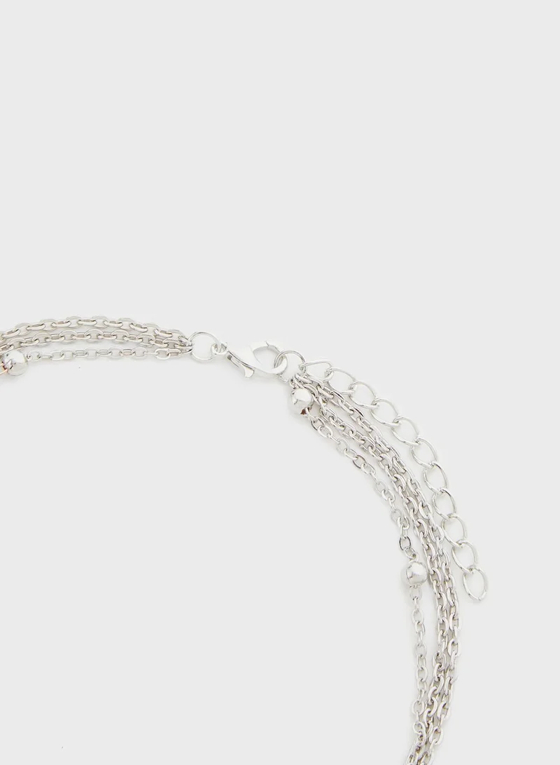 Ginger Triple Layer Stone And Decorative Necklace