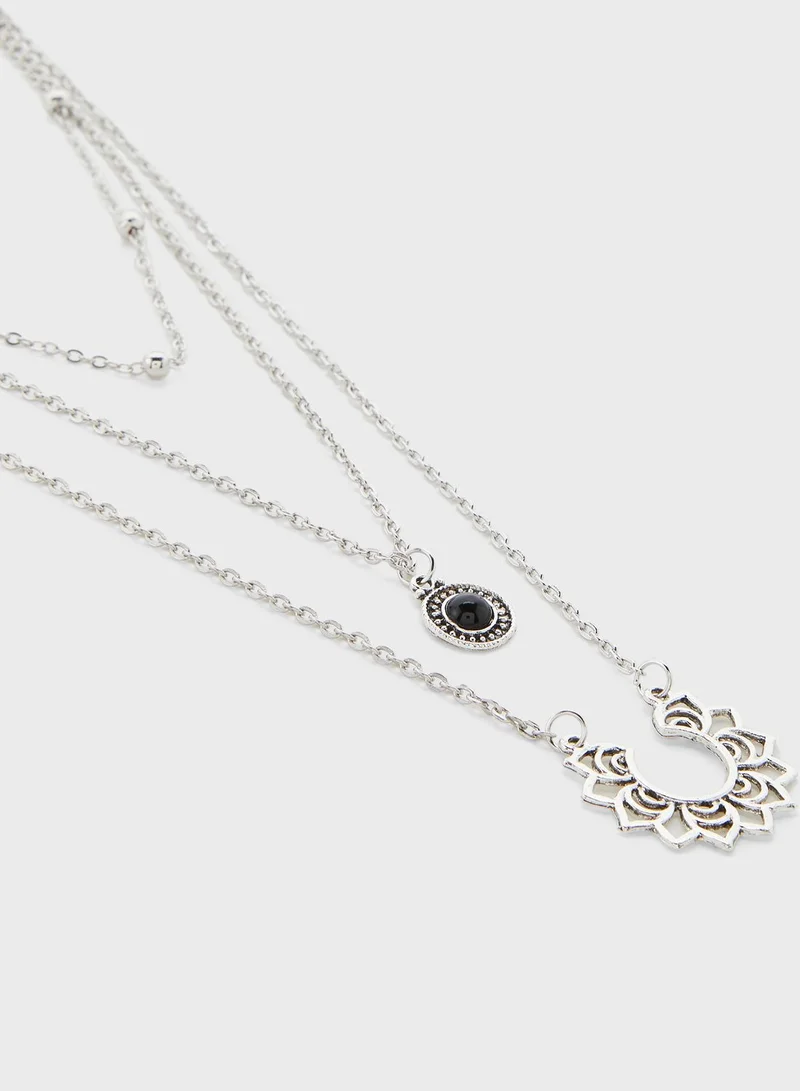 Ginger Triple Layer Stone And Decorative Necklace