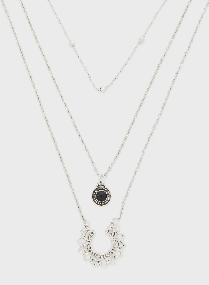 Ginger Triple Layer Stone And Decorative Necklace