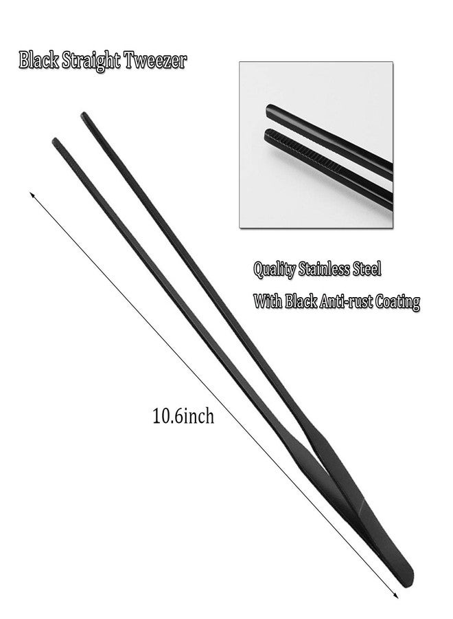 HRASY Black Aquarium Tweezers Set HRASY Stainless Steel Straight and Curved Tweezers Long Handle Reptile Feeding Tongs for Fish Tank Aquatic Plants, Pack of 2, 10.6 Inch - Image 3