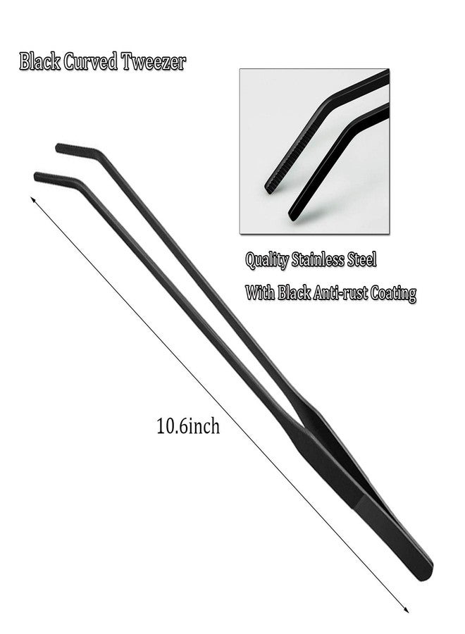 HRASY Black Aquarium Tweezers Set HRASY Stainless Steel Straight and Curved Tweezers Long Handle Reptile Feeding Tongs for Fish Tank Aquatic Plants, Pack of 2, 10.6 Inch - Image 2