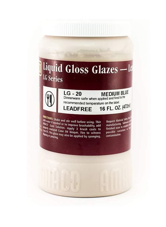 Amaco Liquid Gloss Glaze Medium Blue LG-20 Low Fire Lead Free for Pottery and Ceramic - Image 1