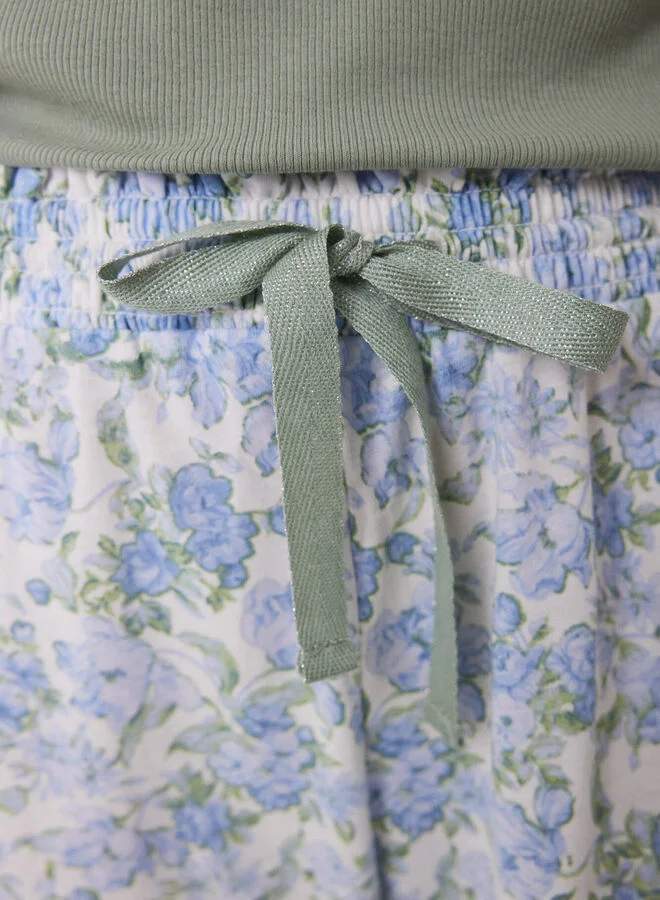 women'secret Lake pajamas 100% cotton ribbed green flowers