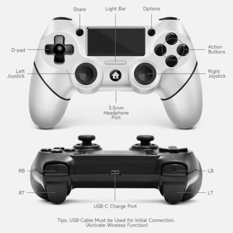 جهاز تحكم وايرلس من AceGamer عبوة من قطعتين لجهاز PS4، وحدة تحكم للألعاب PS4 برو، سليم، حاسوب، لوحة تحكم للألعاب، عصا تحكم، زر توربو، اهتزاز مزدوج، مستشعر جيروسكوپ 6 محور، لوحة لمس، أسود، أبيض - Image 2