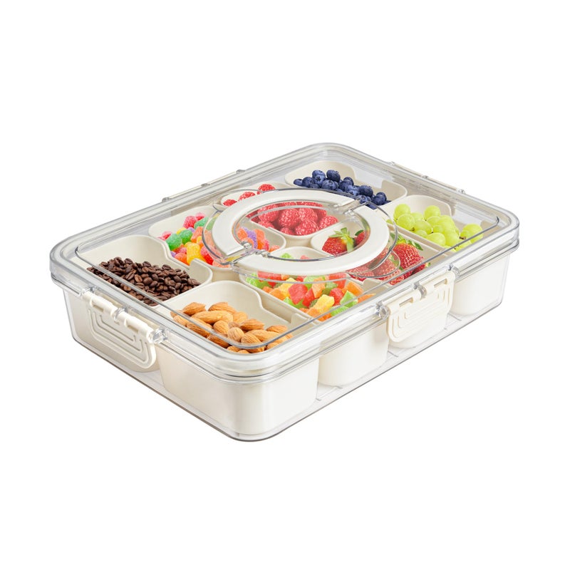 Eanpet Divided Veggie Tray with Lid and Handle 8 Compartment Serving Tray with Dividers Portable Travel Snack Containers Stackable Snackle Box Charcuterie Container for FruitVegetableSalad
