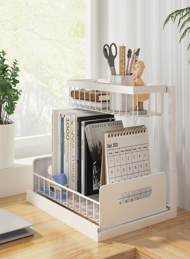 REALINN Under Sink Organizer, Pull Out Cabinet Organizer 2 Tier Slide Out Sink Shelf Cabinet Storage Shelves, Under Sink Storage for Kitchen Bathroom Cabinet, White, 1 Pack - Image 4