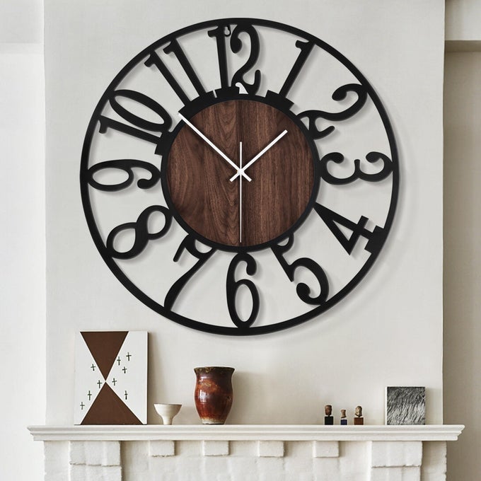 LARGE WALL CLOCKS FOR LIVING ROOMSILENTNON TICKINGBATTERY OPERATED OVERSIZED VINTAGE ROUND MODERN WOOD WALL CLOCK FOR BEDROOMFARMHOUSEOFFICE HOME DECOR24 INCHBLACKARABIC NUMBER