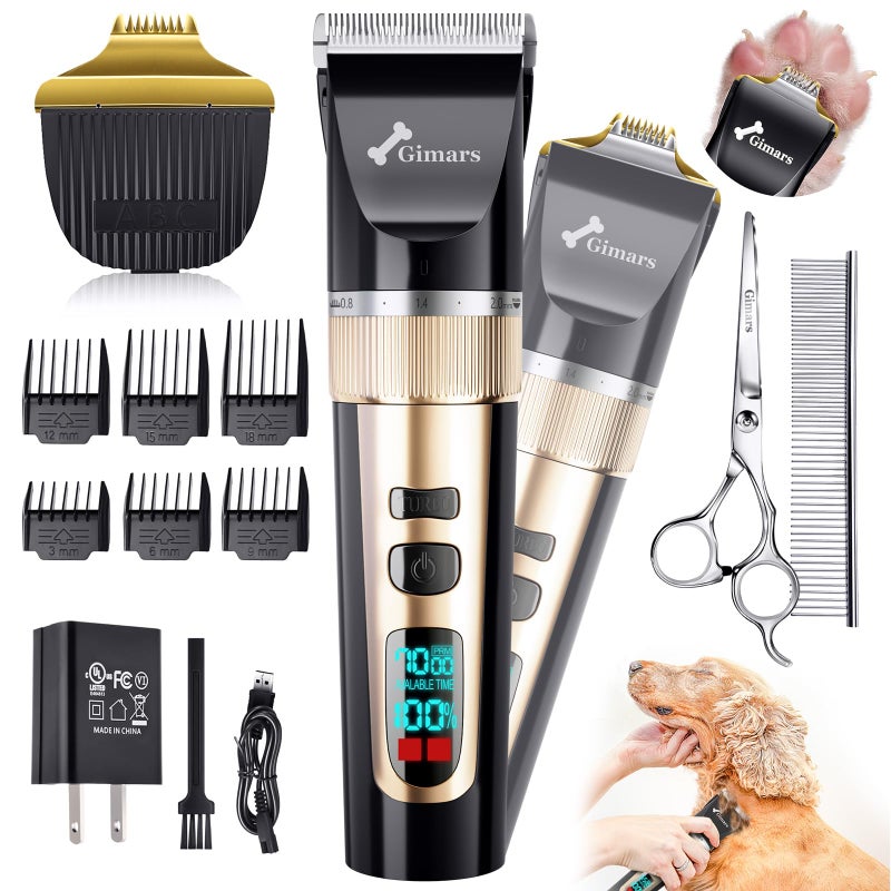 Gimars 4 in 1 Dog Grooming Clippers with Small Trimmer, 7000RPM High-Power 4-Speed Quiet Pet Shaver (â‰¤55dB), Cordless Rechargeable Dog Hair Clippers for Thick Coats with Scissors, Comb & USB - Image 1