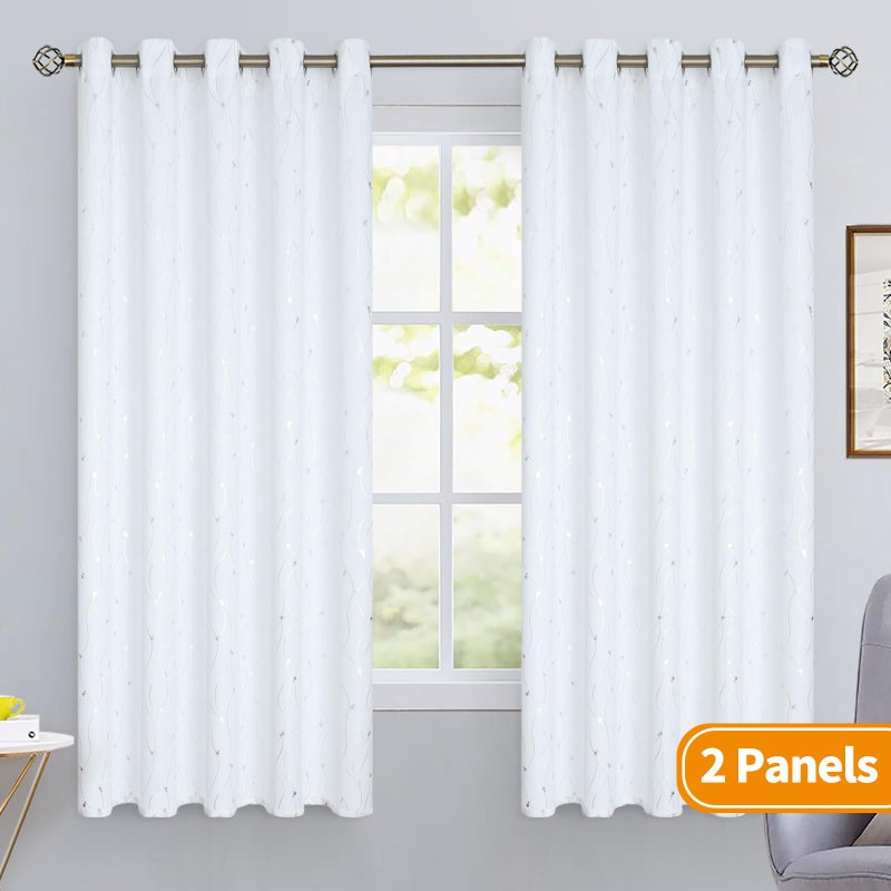 BGment الستائر أبيض تعتيم الستائر 60 بوصة واسعة لغرفة النوم/غرفة المعيشة غرفة غامق الستائر النافذة الحرارية معزولة مع خط ونقاط نمط 2 لوحات كل لوحات 60 × 63 بوصة - Image 2