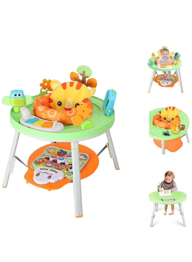 XiuWoo 4-in-1 Baby Activity Center, Adjustable Height Baby Jumper, Learning Desk, 360° Rotating Kide Play Table, Baby Feeding Table, Babies Bouncer, Baby Walkers with Interactive Education Toys, Musical Pad  - Image 1