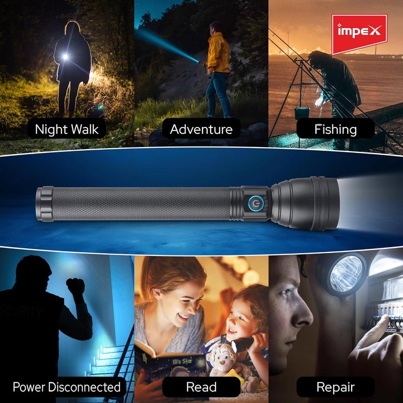 Impex Impex Torch Light Rechargeable LED Flashlight with Sharp and Long Beam Range Machined Aircraft Aluminum Body Super Bright LED Light 1 Year Warranty Lumin X2  - Image 5