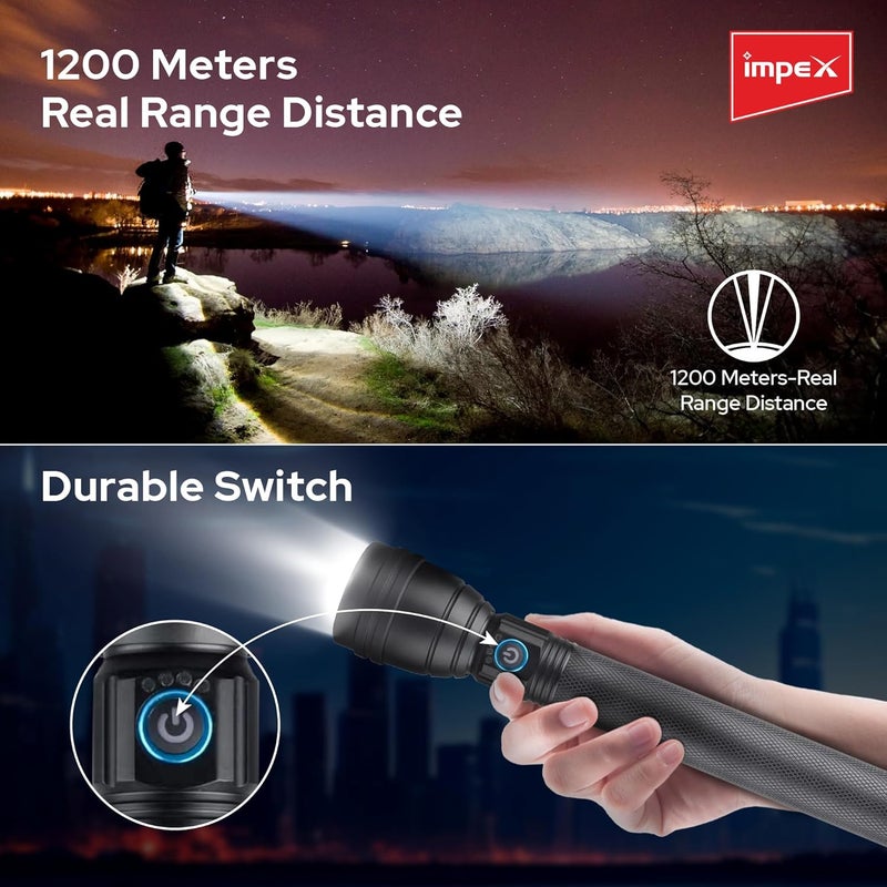 Impex Impex Torch Light Rechargeable LED Flashlight with Sharp and Long Beam Range Machined Aircraft Aluminum Body Super Bright LED Light 1 Year Warranty Lumin X2  - Image 4