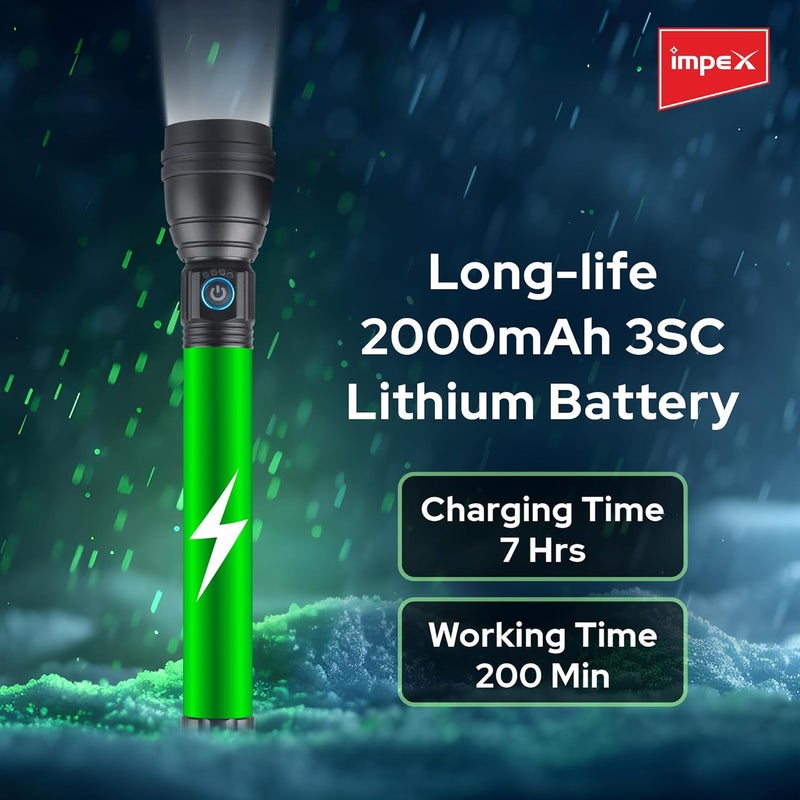 Impex Impex Torch Light Rechargeable LED Flashlight with Sharp and Long Beam Range Machined Aircraft Aluminum Body Super Bright LED Light 1 Year Warranty Lumin X2  - Image 3