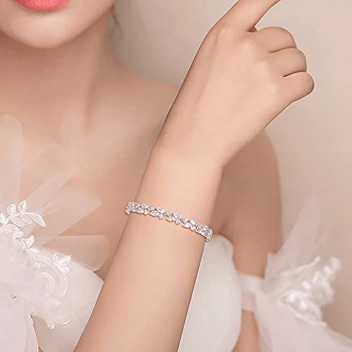 EleQueen Women's Wedding Bridal Jewelry Set for Brides Bridesmaids, Silver Plated Cubic Zirconia Teardrop Necklace Dangle Earrings Bracelet Sets for Party Prom - Image 5