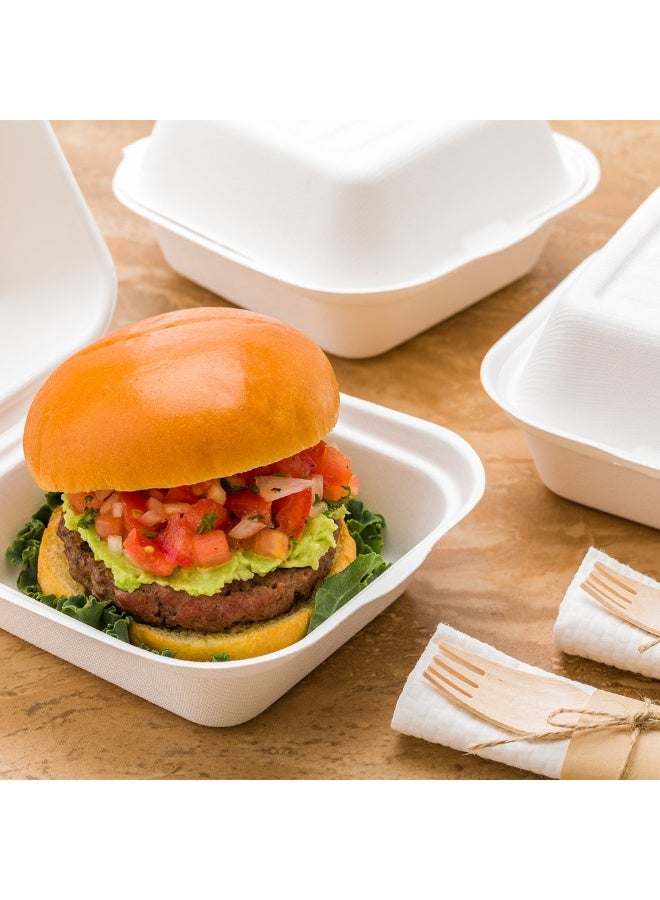 Restaurantware Pulp Tek 15 Ounce Bagasse Containers, 100 Grease Resistant To Go Food Containers - For Hot and Cold Foods, Microwave Safe, White Bagasse Clamshell Containers, Hinged Lid - Image 3