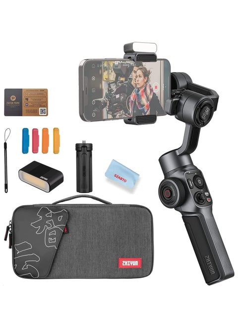 Zhiyun Smooth 5 Combo Gimbal Stabilizer, 3-Axis Handheld Smartphone Gimbal with Grip Tripod Vlog LED Fill Light for iPhone Android FiLMiC Pro