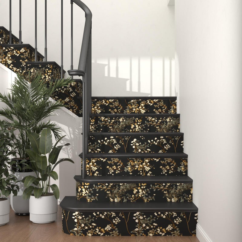 Fvlow Vintage Black Floral Wallpaper Classic Watercolor Leaves Wall Paper 17.4" x 394" Dark Moody Contact Paper Chinoiserie Self Adhesive Covering for Bedroom Bathroom Cabinet Home Decor Black Grey - Image 4
