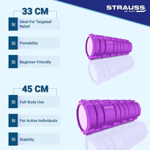 Strauss Deep Tissue Massage Foam Roller|High-Density Muscle Roller for Myofascial Release, Physical Therapy, Yoga, Pilates|Exercise Equipment for Deep Tissue Massage and Muscle Relief|33cm,(Purple) - Image 3