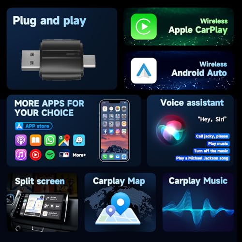YIMBLI 2 in 1 Wireless CarPlay & Android Auto Adapter | Convert Wired to Wireless | Plug & Play USB Dongle | Fast & Stable Bluetooth + WiFi | for OEM Wired Car Systems - Image 2