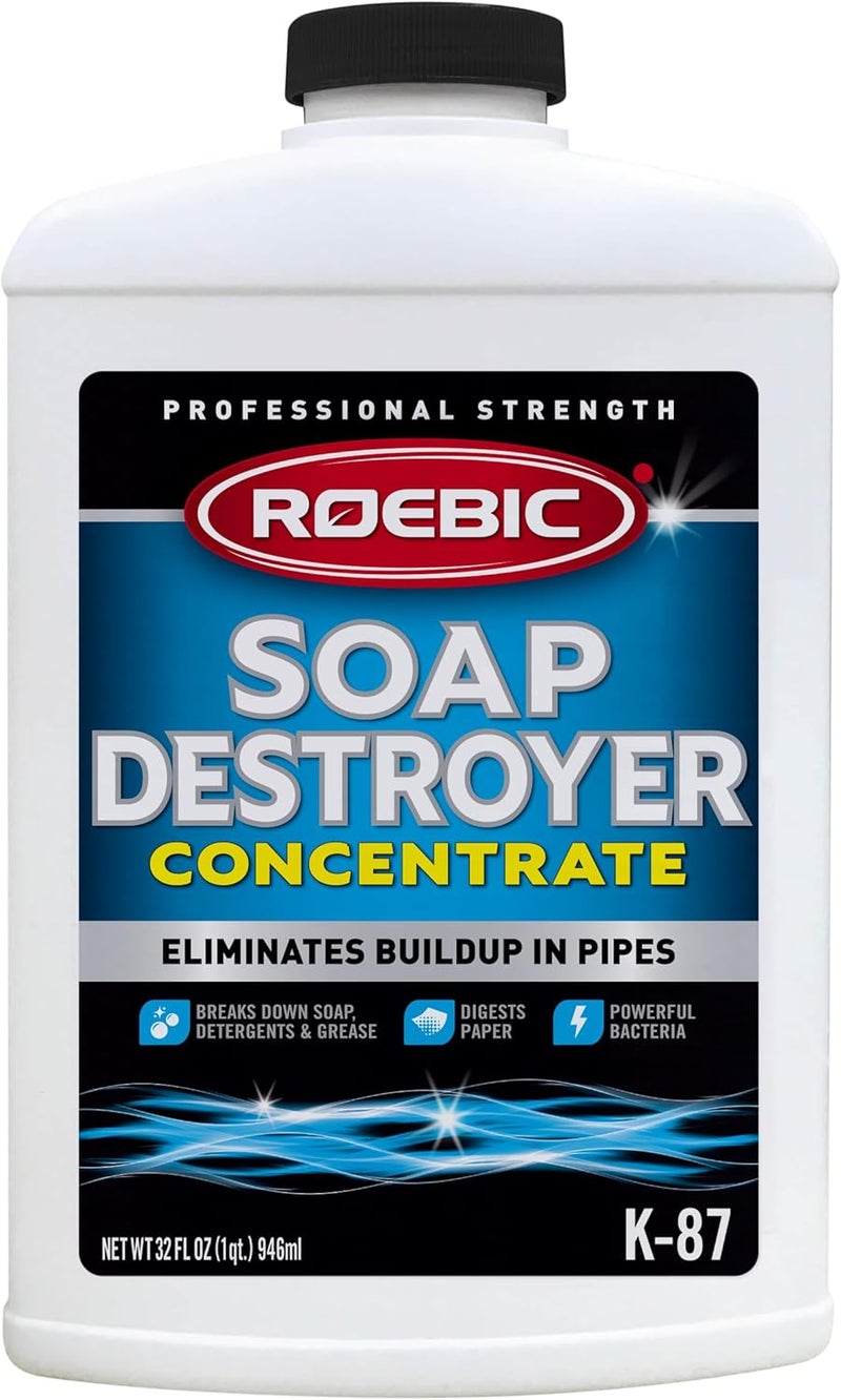Roebic K-87 Liquid SGP Soap, Grease and Paper Digester with Bacteria, Eliminates Buildup in Pipes and Protects from Clogs, Treats 1500 Gallons, 32 fl oz Concentrate - Image 1