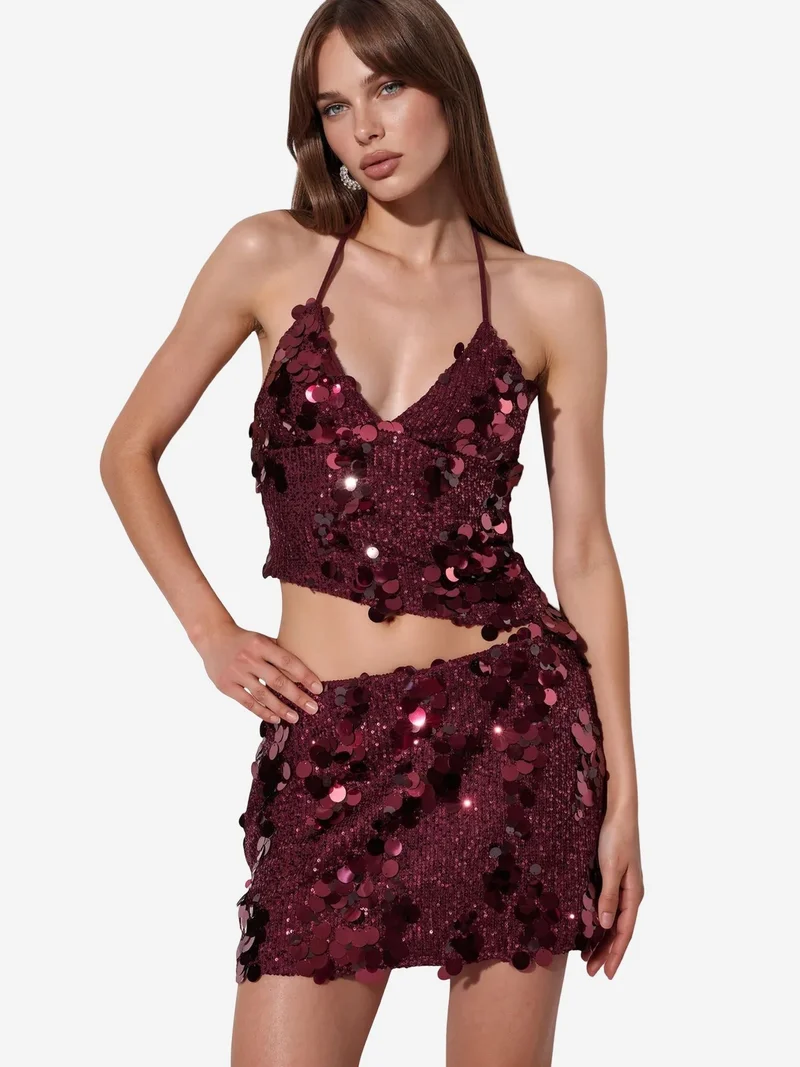 بوسيم BUSEM Women’s High-waist A-line Mini Skirt With Sequins