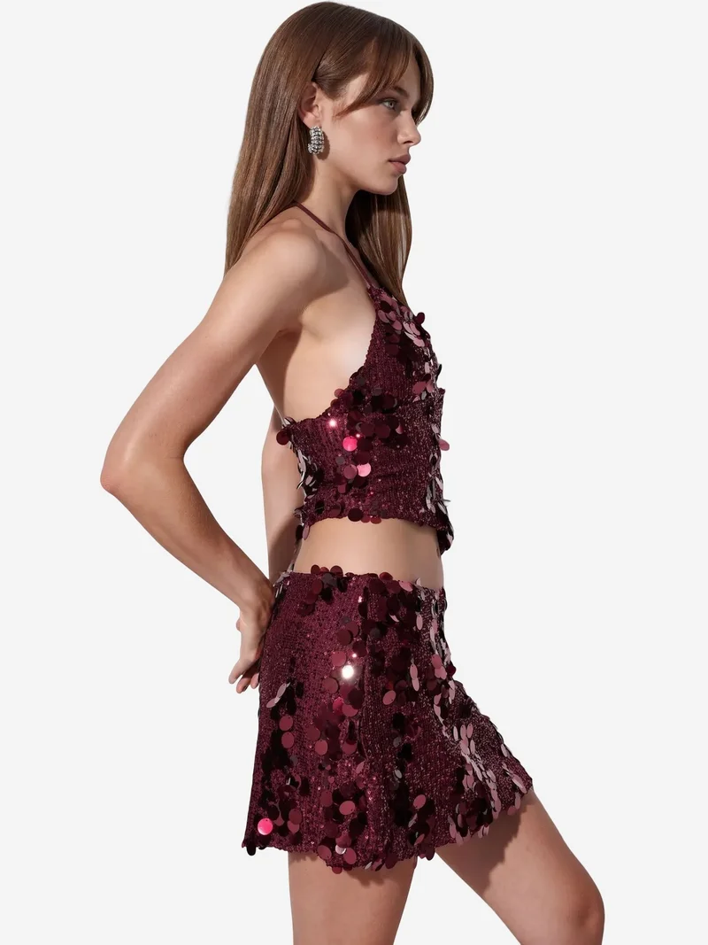 بوسيم BUSEM Women’s High-waist A-line Mini Skirt With Sequins