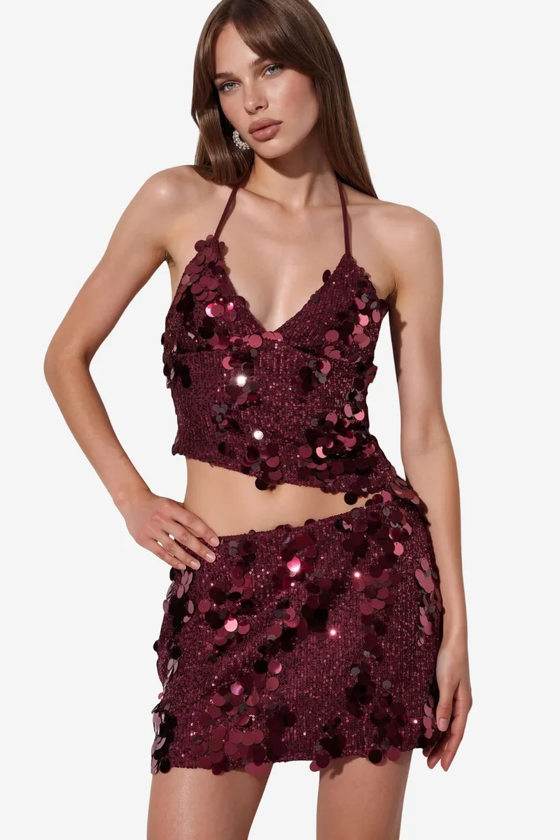 Busem BUSEM Women’s High-waist A-line Mini Skirt With Sequins