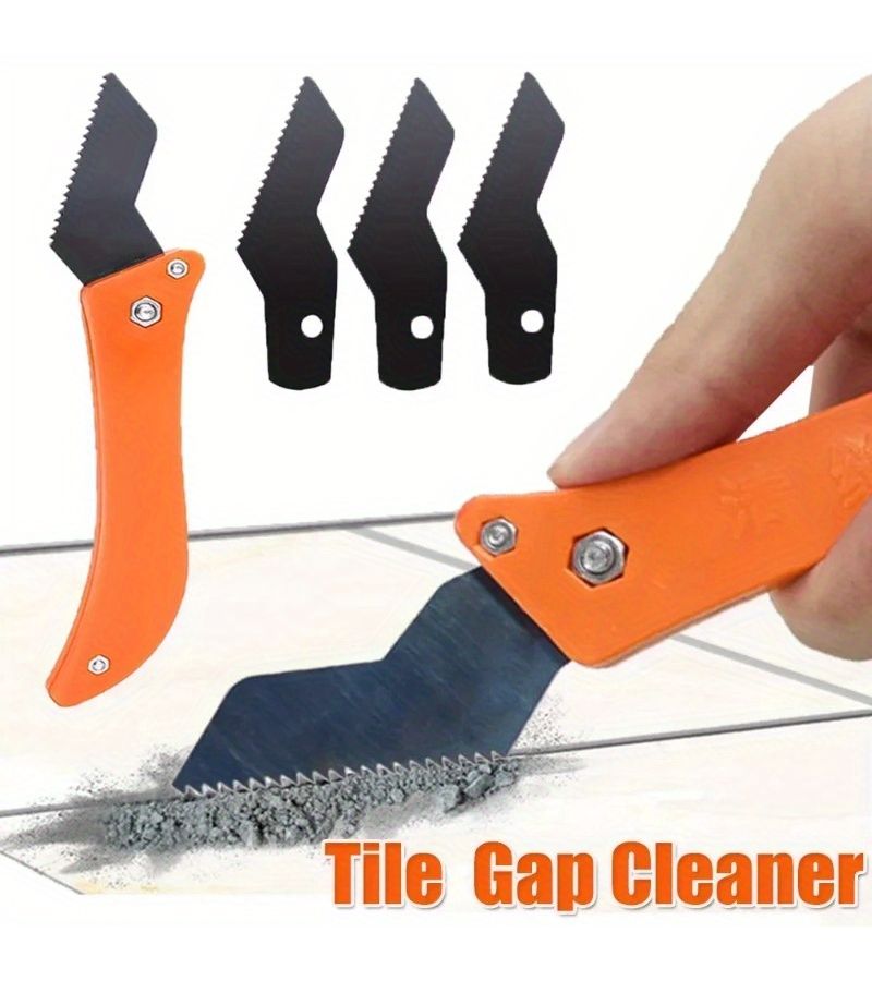 1 Knife With 3 Replacement Heads Tungsten Alloy Tile Cutter For Cleaning Tile Gaps Wall And Floor Tiles Stripping Wallpaper And Paint Tile Adhesive Remover - Image 1