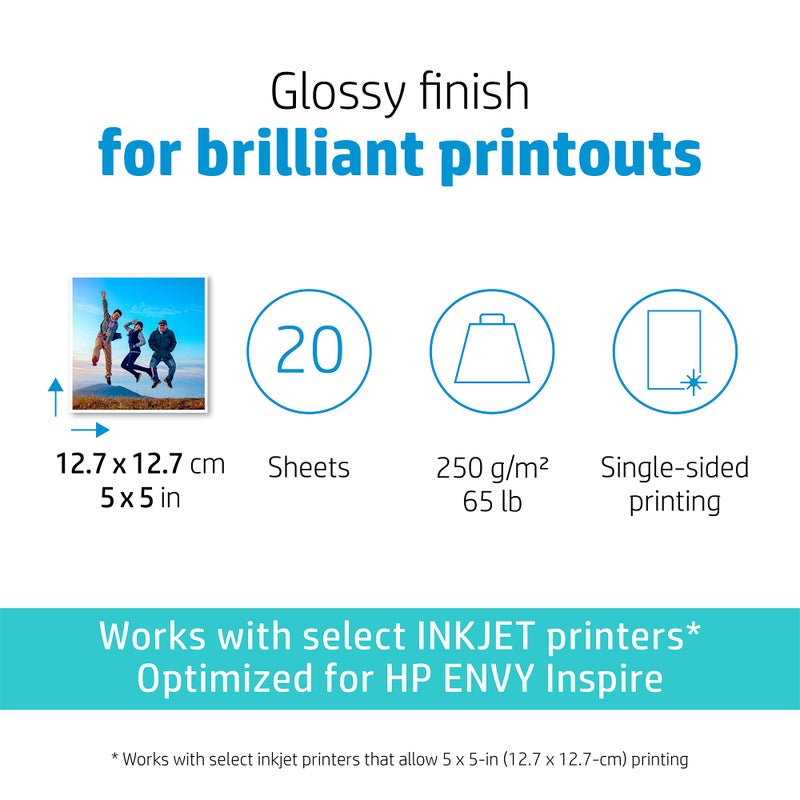 HP Advanced Photo Paper  Glossy  5x5 in  20 sheets (49V50A) White - Image 2