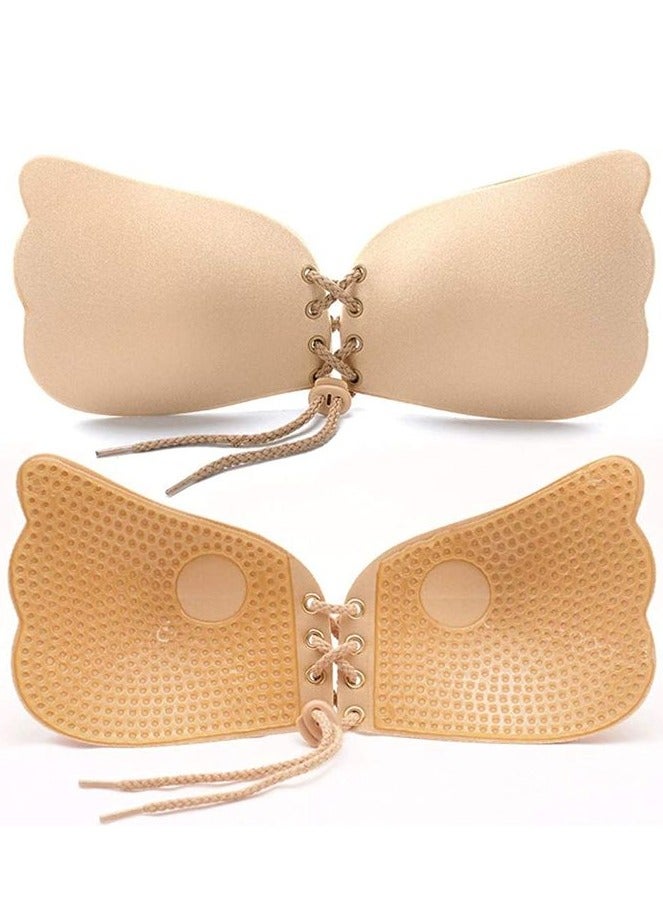 Strapless Silicone Bra, Beige, Invisible Bra, Silicone, High Viscosity, Anti-Separation, Breast Enhancer - Image 1