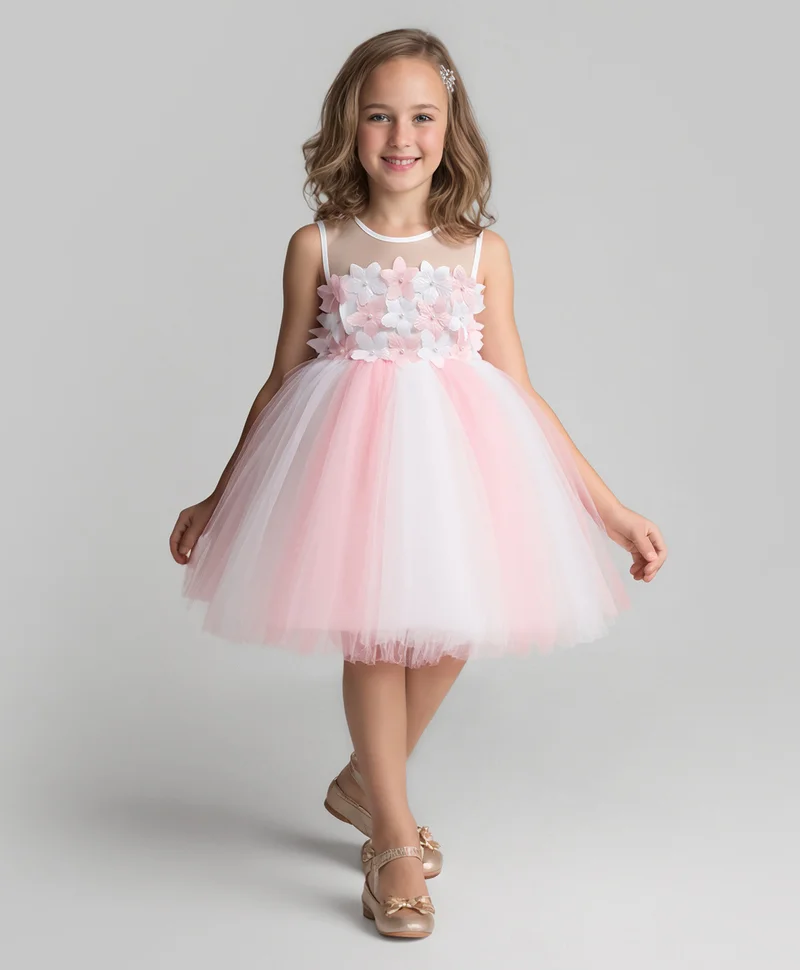 Mark & Mia Mark & Mia Pearl Embellished & Floral Detailed Sleeveless Frock - Pink