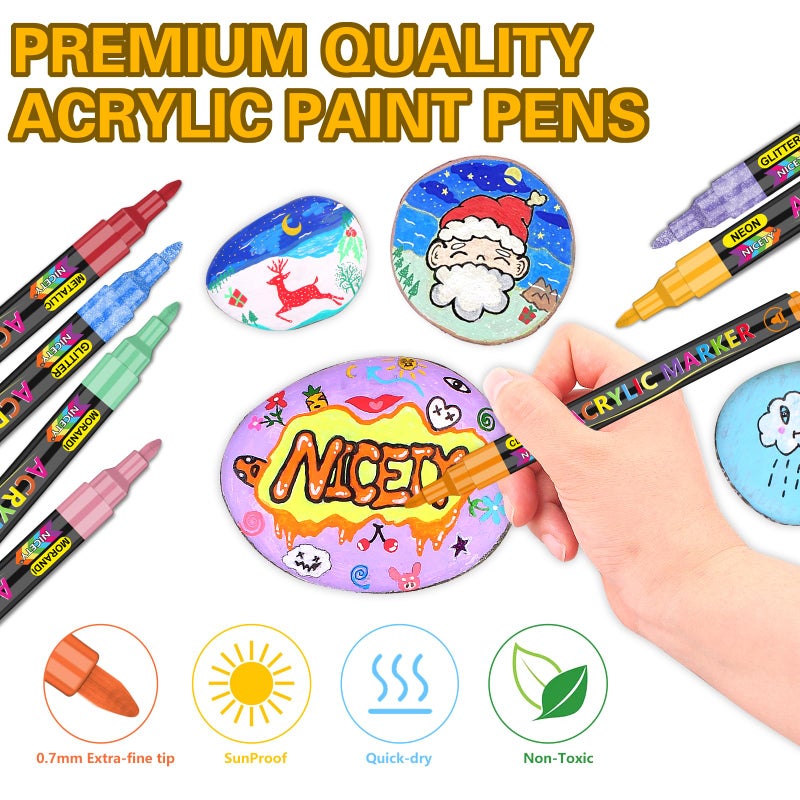 NICETY 136 Colors Acrylic Paint Markers, Extra Fine Tip Point Acrylic Paint Pens for Rock Painting, Canvas, Wood, Ceramic, Glass, Stone, Fabric, Crafts & Art Supplies - Image 2
