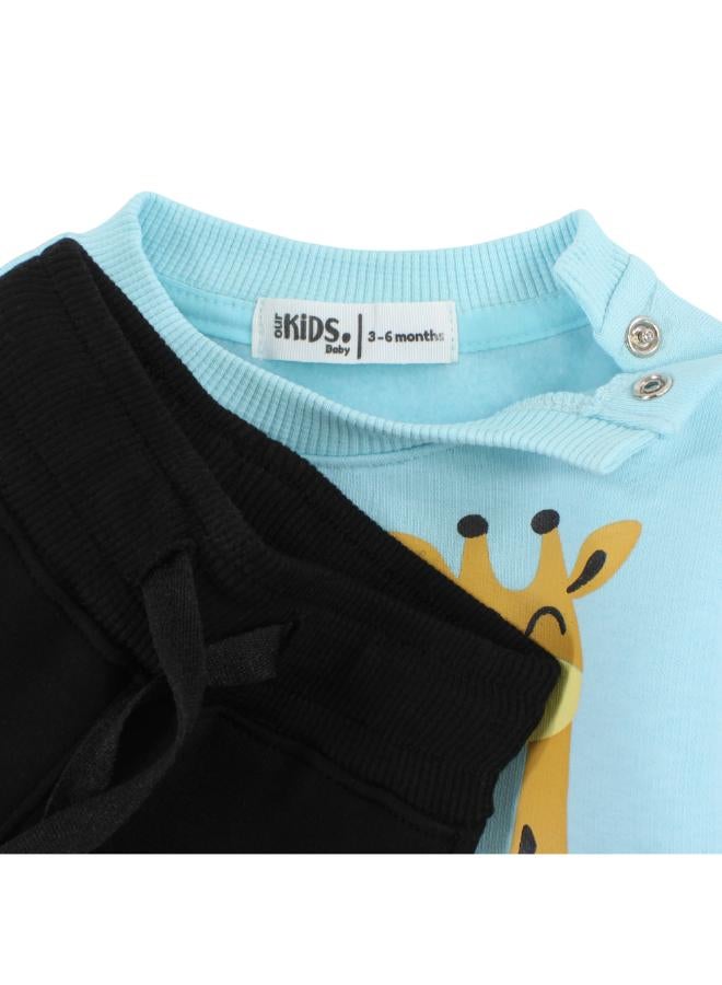 Ourkids Baby Girls Cotton Pajama Set – Aqua/Black with “Laugh, Smile & Be Happy” Giraffe Design - Image 3
