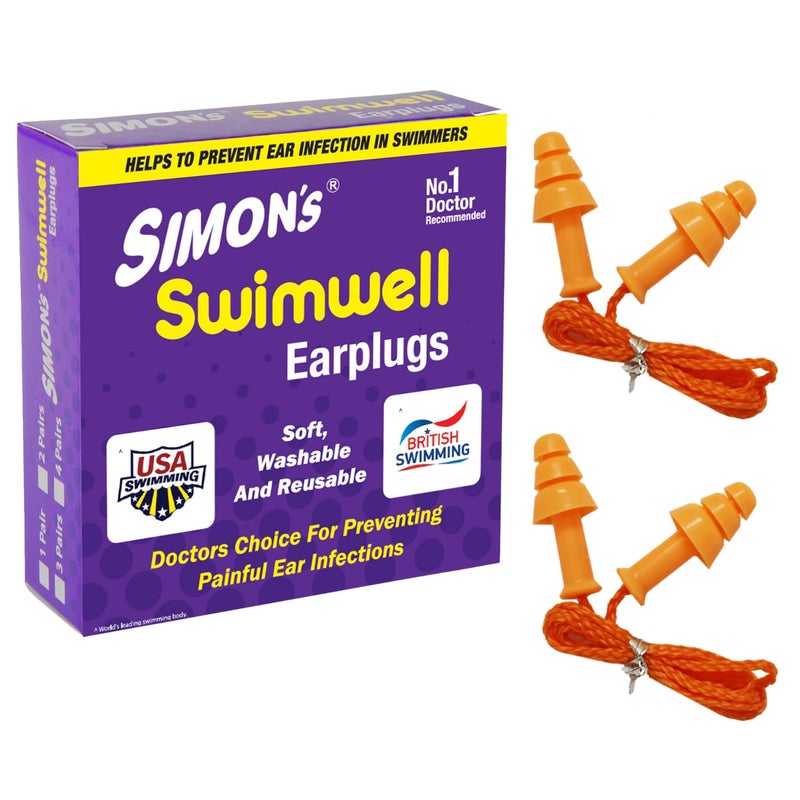 Simon's Swimwell reusable silicon swimming earplugs, waterproof earplus for swim, surfing, bathing, Sports, noise blocking, sound blocking earplugs for adults, men, women & kids - Pack of 2 - Image 1