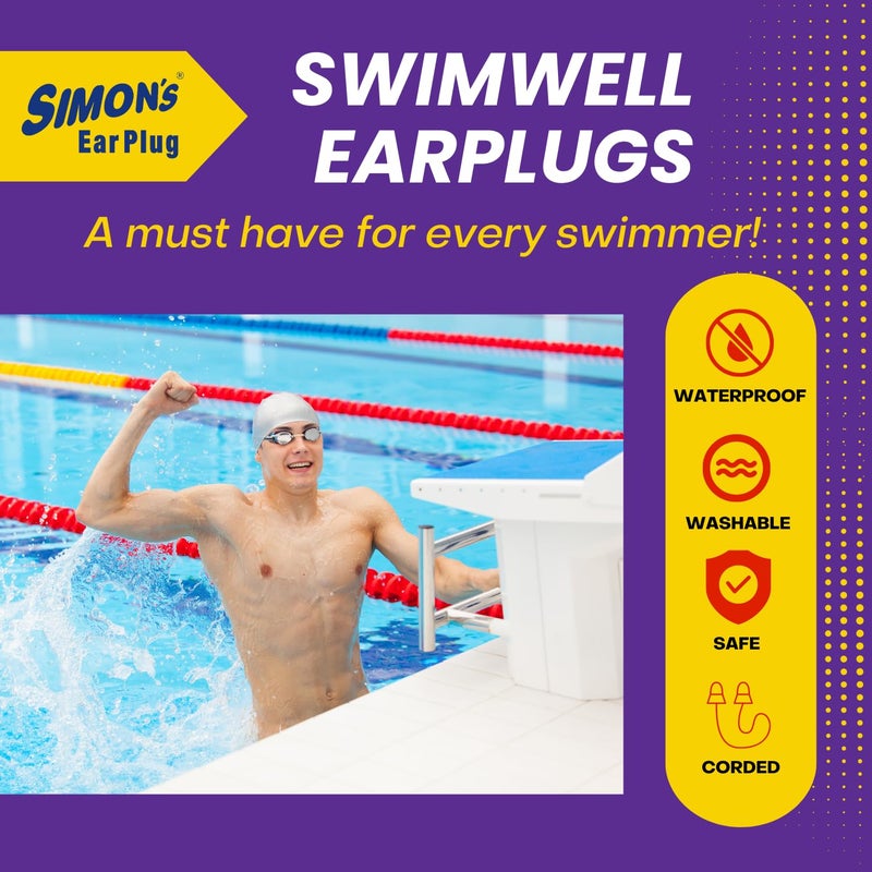 Simon's Swimwell reusable silicon swimming earplugs, waterproof earplus for swim, surfing, bathing, Sports, noise blocking, sound blocking earplugs for adults, men, women & kids - Pack of 2 - Image 4