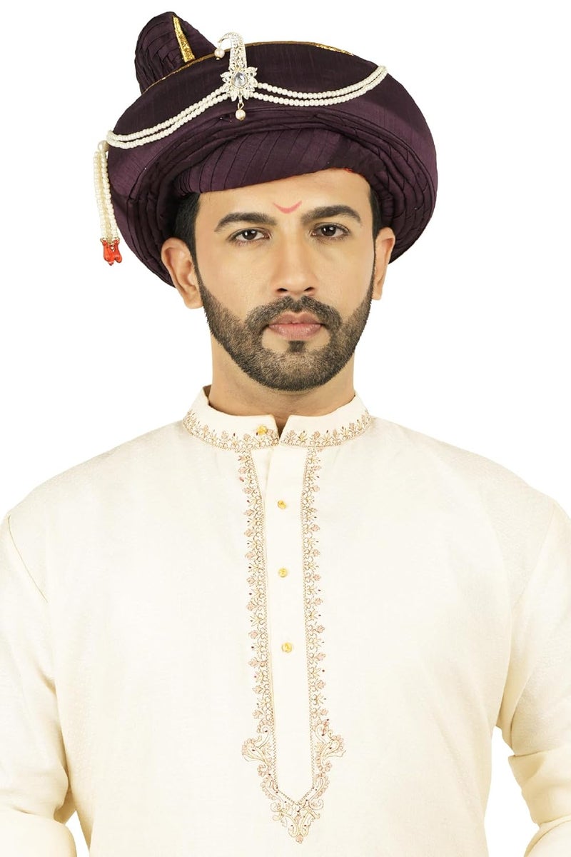 PRIYAKANT SAFAWALA Premium Wedding Collection for Maharashtra Peshwai Pagdi TopiSafaTurban for Wedding and Traditional Function Use It Wine Peshwai Pagdi Size Free