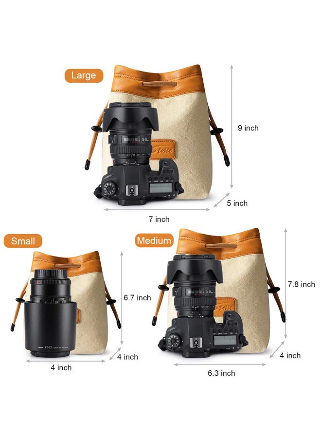 Camera Sleeve Bag Canon Micro Single Photography Storage Protective Cover Fuji Sony Lens PU Leather Drawstring Pocket-Color:Yellow Beige (customizable)-Dimensions:Customizable - Image 5