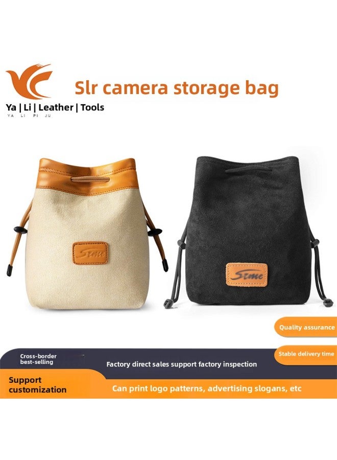 Camera Sleeve Bag Canon Micro Single Photography Storage Protective Cover Fuji Sony Lens PU Leather Drawstring Pocket-Color:Yellow Beige (customizable)-Dimensions:Customizable - Image 2