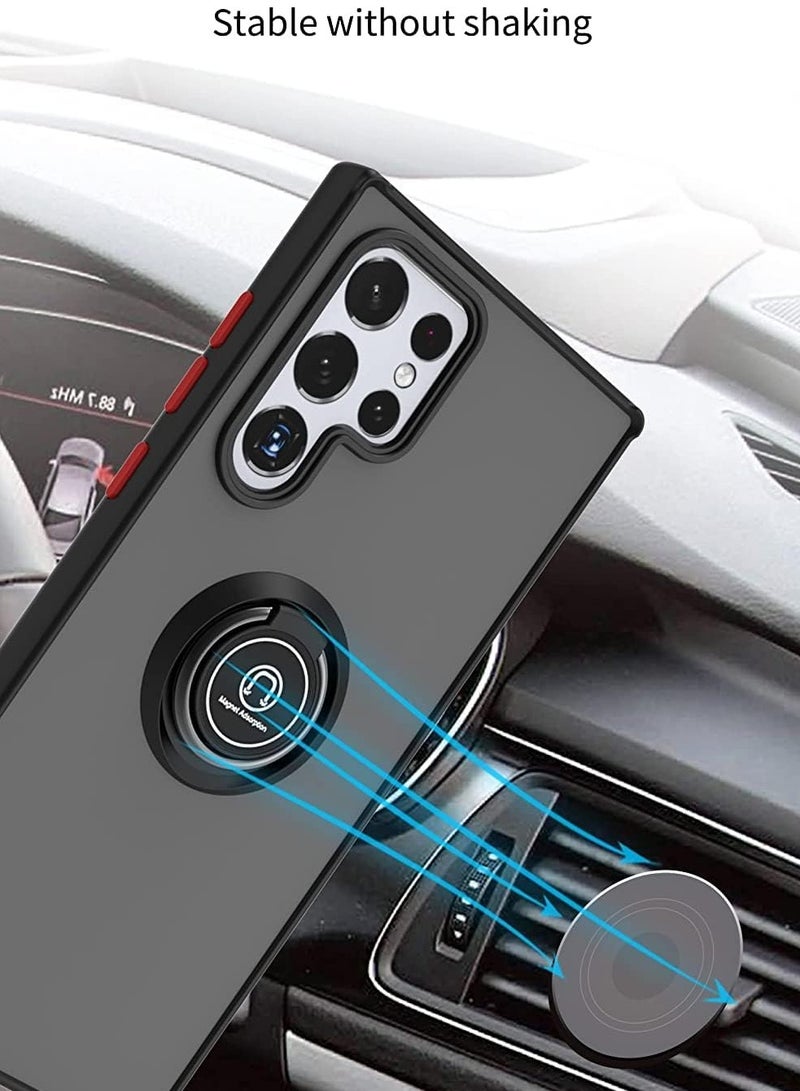 غطاء بمسند حلقي معدني قابل للدوران لهاتف Samsung Galaxy S25 Ultra، مضاد للصدمات، بلمسة نهائية غير لامعة، جراب خلفي صلب مضاد لبصمات الأصابع، غطاء مغناطيسي للسيارة لهاتف Galaxy S25 Ultra - Image 4