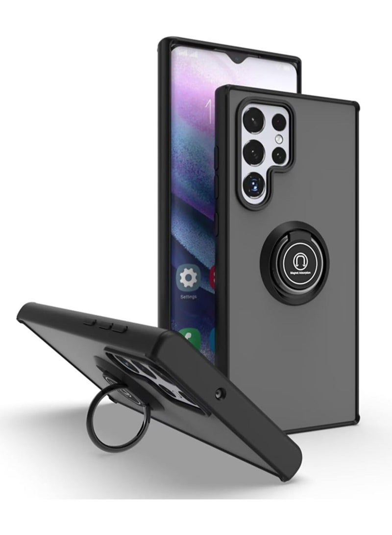 غطاء بمسند حلقي معدني قابل للدوران لهاتف Samsung Galaxy S25 Ultra، مضاد للصدمات، بلمسة نهائية غير لامعة، جراب خلفي صلب مضاد لبصمات الأصابع، غطاء مغناطيسي للسيارة لهاتف Galaxy S25 Ultra - Image 1