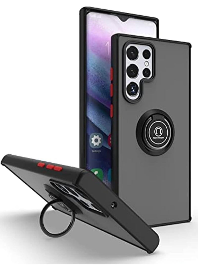 غطاء بمسند حلقي معدني قابل للدوران لهاتف Samsung Galaxy S25 Ultra، مضاد للصدمات، بلمسة نهائية غير لامعة، جراب خلفي صلب مضاد لبصمات الأصابع، غطاء مغناطيسي للسيارة لهاتف Galaxy S25 Ultra - Image 2