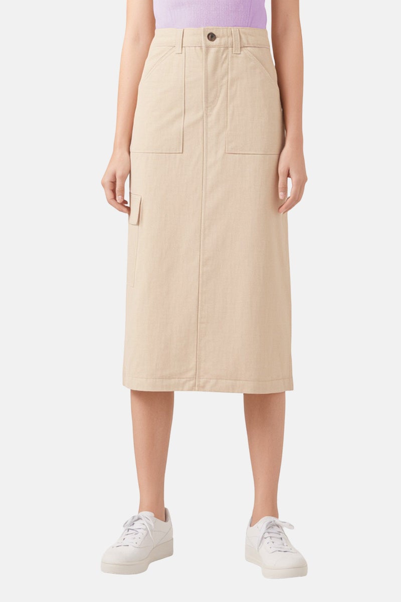 Bershka تنورة ماكسي بجيوب كارجو للنساء، بيج - Image 1