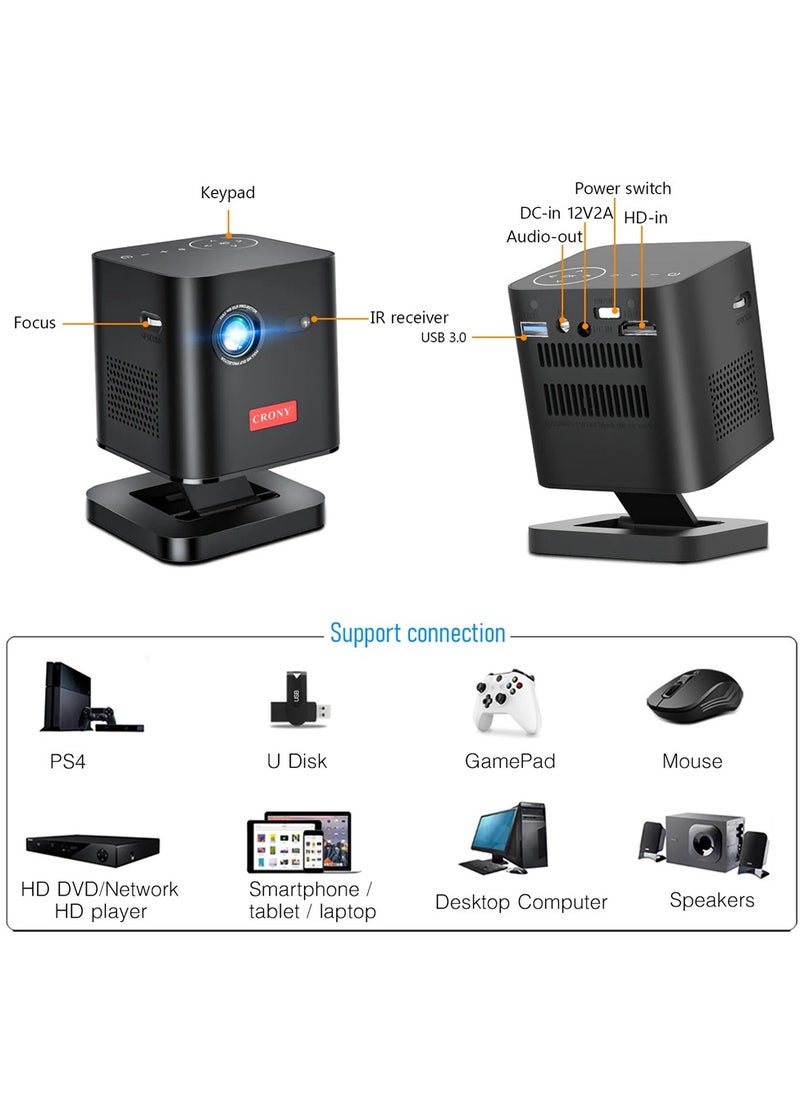 Crony - CRONY C1000 3D upright Projector with BT speaker 1080p Wifi Smart Led Dlp Video Projector With Battery - Image 1