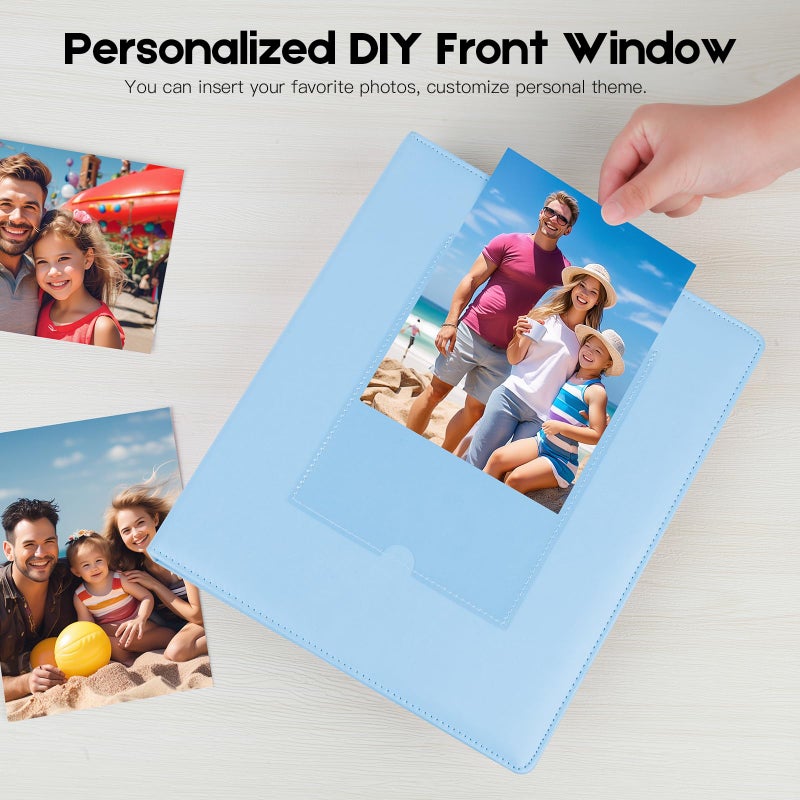 AEVDOR 272 POCKETS Photo Photo ألبوم 5 × 7 يحمل 272 صورًا إضافية كبيرة من السعة الجلدية غلافًا جلديًا 5 × 7 مع نافذة أمامية لالتقاط عائلة صور طفل 5x7 مع صفحات داخلية أسود أزرق - Image 3