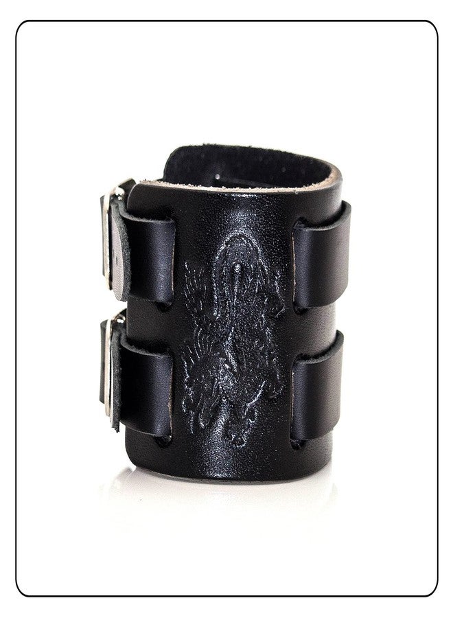 Fusamk Punk Dragon Bracelet Belt Buckle Wristband Wide Leather Bracelet,7.0-8.0inches - Image 2