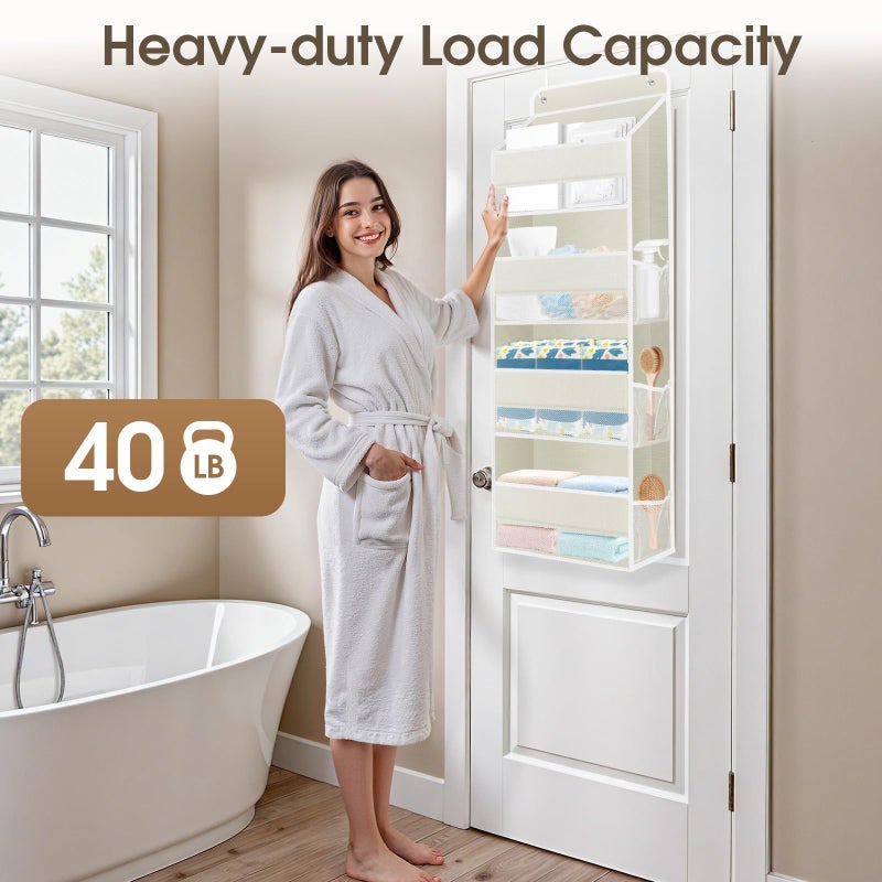 SpaceHacks 1 Pack Over The Door Organizer, Hanging Storage Organizer with Clear Window, 40lb Ultra Sturdy Large Capacity Room Organizer for Pantry Bathroom Nursery Closet Baby Essential (Beige) - Image 5